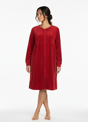 Велюровий халат на замку червоний 20837