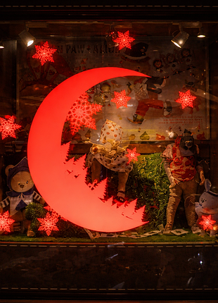 Новорічна наклейка місяць 35 на 25 см червоний