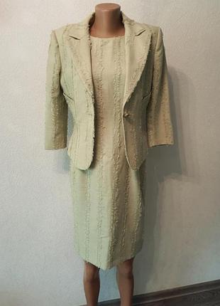 Салатовый костюм платье и пиджак