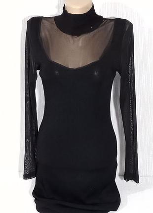 Сукня стрейчева коктейльна чорна з сіткою р. 40-44 mango