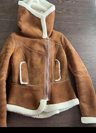 Авіатор натуральна дублянка коротка капюшоном дубльонка на овчине дубльонка