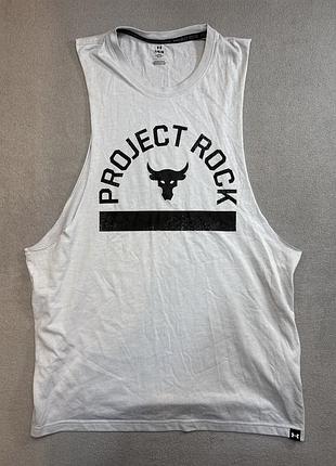 Under armour project rock серая тренировочная футболка безрукавка зал тренировки бодибилдинг размер l
