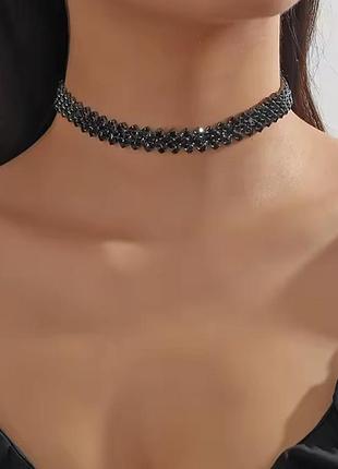 Чокер на шею с черными камушками колье черная цепочка на шею цепочка
