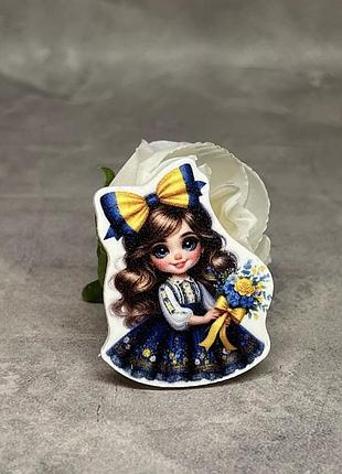 Серединка для бантиков (декор, пластик) девочка с букетом , размер 3,8*3,2 см, арт 019488, 1 шт., ассорти