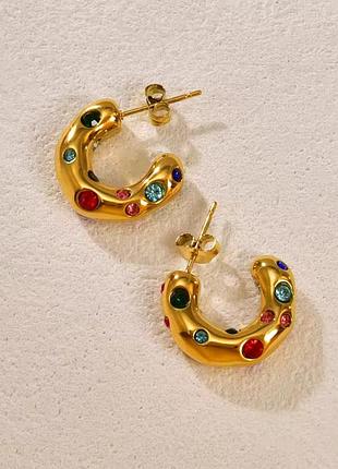 Сережки кольорові камінці нержавіюча сталь stainless steel
