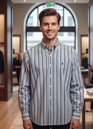 Рубашка мужская polo ralph lauren в полоску (l - xl), 100% хлопок