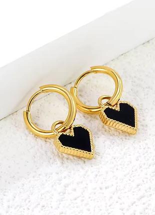 Сережки з чорними серцями нержавіюча сталь stainless steel