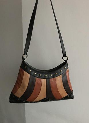 Сумка кожаная sirco- женская, стильная, в трехцветную полоску, на плечо