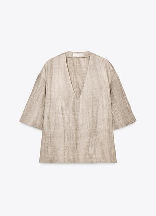Стильна лляна льон linen блузка блуза топ тай-дай  v-подібний виріз бренд zara, р.s