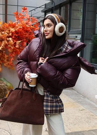 Дутый пуховик пуфер с капюшоном