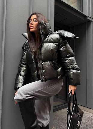 Дутый пуховик пуфер с капюшоном оверсайз