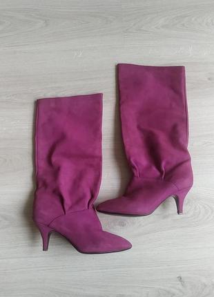 Сапоги черевики жіночі на каблуку с довгим носком фуксія розмір 40