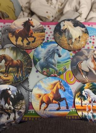 Набор 8шт яркие подставка под чашку круглая декор конь лошадь