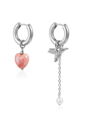 Нержавіючі асиметричні сережки керамічне серце пташка