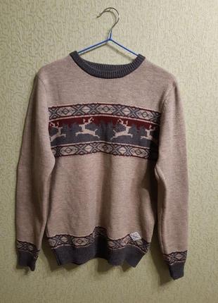 Новогодний свитер  с оленями джемпер в скандинавской орнамент