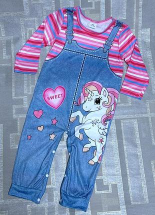 Комбинезон человечек детский 12-18 месяцев 86 см для малышей девочки единорог