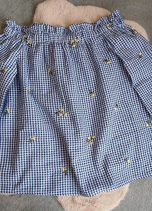 Блуза женская в клетку с вышивкой, размер м