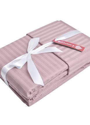 Постельный комплект евро сатин ideia в полоску хлопок натуральная ткань набор постельного пудра