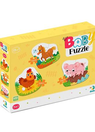 Детский пазл 3 в 1 "день на ферме" dodo 300394, 9 эл