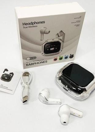 Бездротові вакуумні навушники tws з дисплеєм led, вологозахист ipx4 bluetooth 5.4 з кейсом. колір: білий