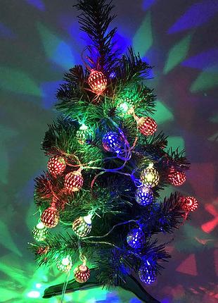 Гірлянда металеві кульки, різнобарвна, провід прозорий, 3м