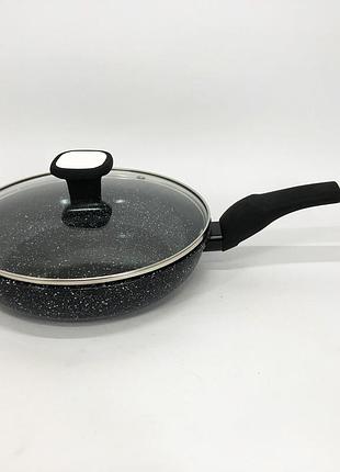 Сковорода unique un-5114 22 см із кришкою граніт світлий багатошарове покриття