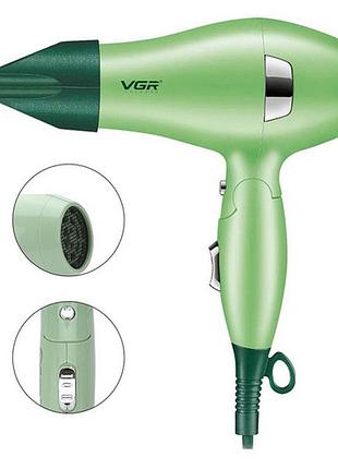 Фен для волосся дорожній vgr v-432 green, з концентратором 1000 вт, іонізація та 2 режими. колір: зелений
