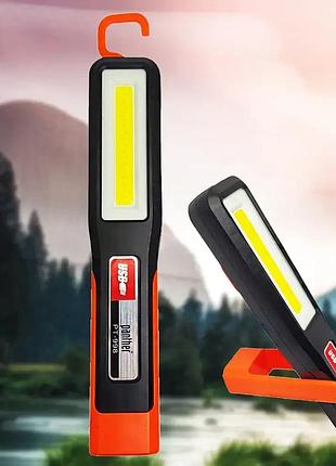 Фонарь аккумуляторный ручной led с магнитом и крючком cob боковая панель зарядка usb 1200mah фонарик pt-998