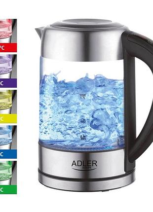 Электрочайник adler ad 1247 1.7л 2200вт стеклянный с регулятором температуры подсветкой