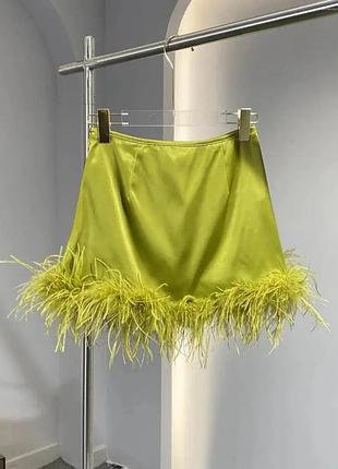 Спідниця міні жіноча салатова пірʼя новорічна святкова s