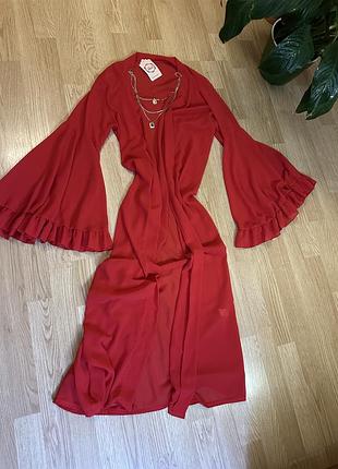 Халат шифоновый широкий рукав рюши стильный