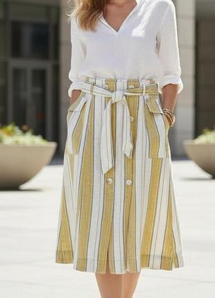 Спідниця жіноча la redoute — 100% льон, у смужку, з поясом і ґудзиками