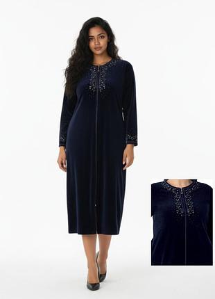 Велюровый халат на молнии с длинным рукавом 4009