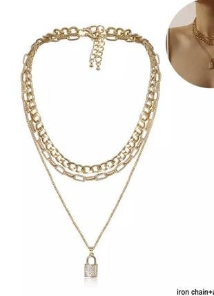 Подвеска тройная ожерелье колье чокер тренд цепь
