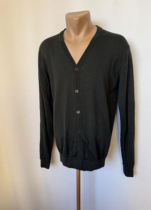 Cos кардиган шерсть меринос кофта на пуговицах темно зеленый почти черный базовый тонкий теплый