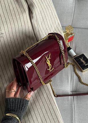 Люксова жіноча брендова сумка sunset lacquered leather burgundy