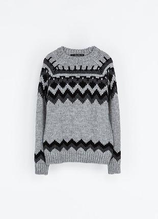 Теплий в'язаний вовняний светр з жакардовим візерунком fair isle від zara
