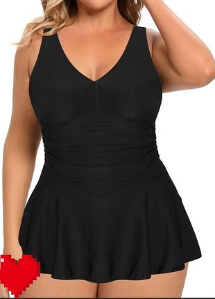 Черный слитный купальник- платье с шортиками р.xxl