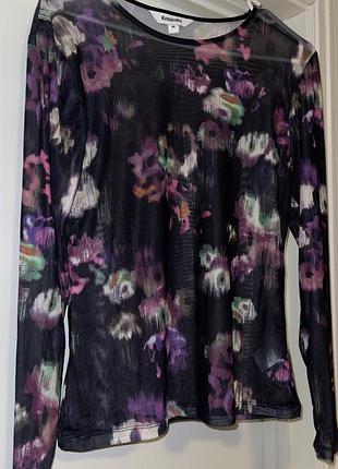 Розкішна стильна стрейчова чорна легка та тонка стрейчова повністю прозора сексі-кофта сітка в різнокольорові квіти м-л