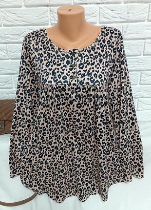 Жіноча блуза з леопардовим принтом, вільний крій, довгий рукав