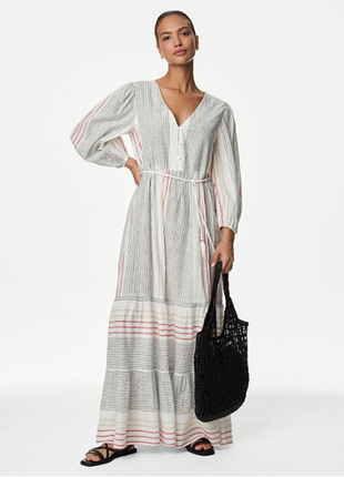 Хлопковое макси платье ярусного фасона marks&spencer