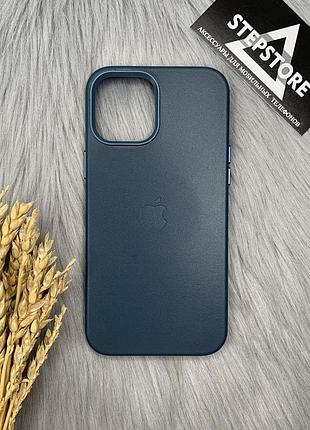 Чехол leather case magsafe для iphone 12 pro max с анимацией кожаный с закрытым низом синий 3