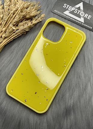 Чехол бампер конфетти для iphone 12 pro max противоударный с блестками желтый 3
