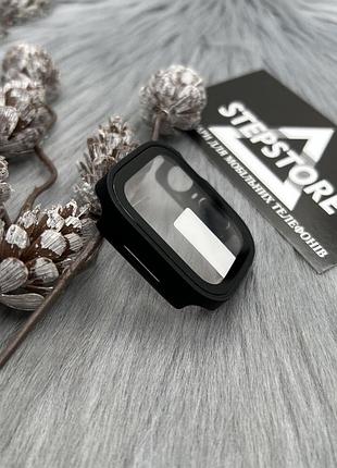 Чехол бампер 360 для apple watch 41 mm мм квадратный series 7 8 защитное стекло противоударный 2. черный матовый