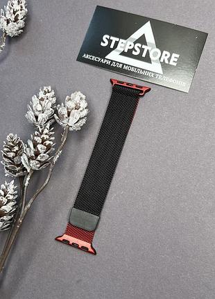 Браслет ремінець міланська петля apple watch 38 40 41 42 mm series 1 2 3 4 5 6 7 8 9 10 11 se металевий 2. чорний-червоний