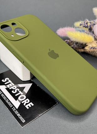 Чохол квадратний silicone case для iphone 13 full camera з мікрофіброю закритим низом камерою 4. болотний (army green)