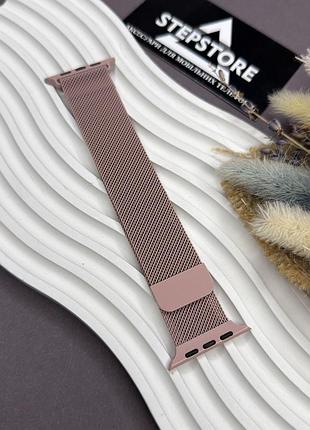 Ремешок миланская петля milanese loop для apple watch 42 44 45 46 49 ultra мм series 2 3 4 5 6 7 8 9 10 11 se браслет метал 17. пудровый