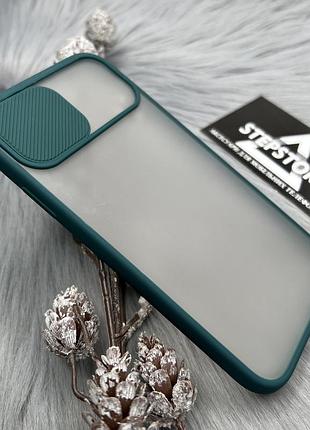 Чехол со шторкой для iphone 11 матовый противоударный прозрачный закрытая камера зеленый