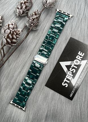 Браслет ремешок мраморный для apple watch 38 40 41 mm series 1 2 3 4 5 6 7 se пластиковый 7. изумрудний