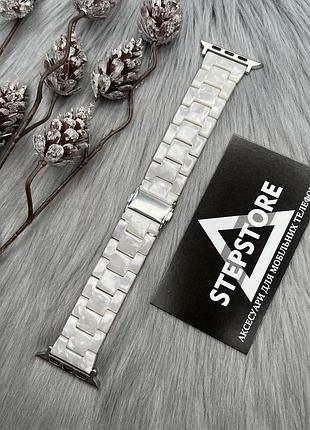 Браслет ремешок керамический для apple watch 42 44 45 49 ultra mm series 1 2 3 4 5 6 7 se мраморный янтар 15. белый